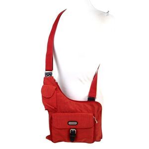 baggallini RED NYLON CANVAS URBAN MESSENGER X-BODY ORGANIZER SHOULDER BAG PURSE